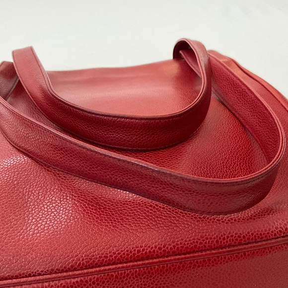 CHANEL Vintage CC Caviar Leather Shoulder Tote Red - Picture 10 of 16